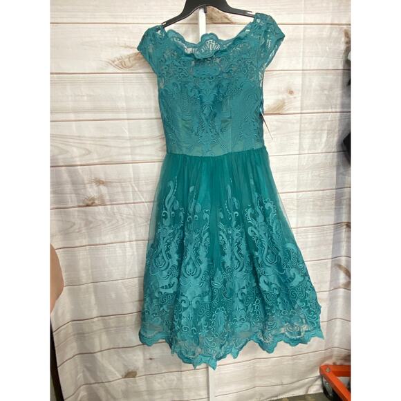 Teal Green Knee Length Sheath Cocktail Dress With Short Sleeves XS NEW - Picture 2 of 7